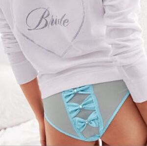 Victoria's Secret I do blue satin mesh back bows cheekini size XS